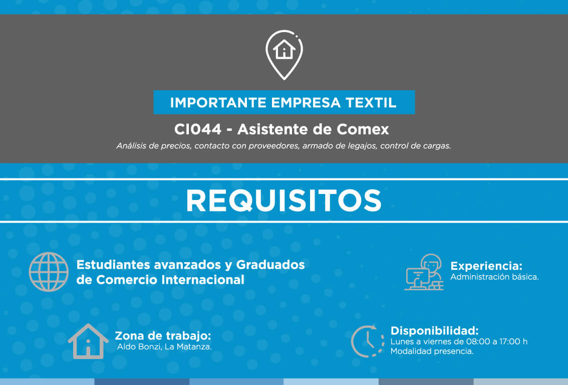 EMPLEO-CI044 Búsqueda Asistente de Comex