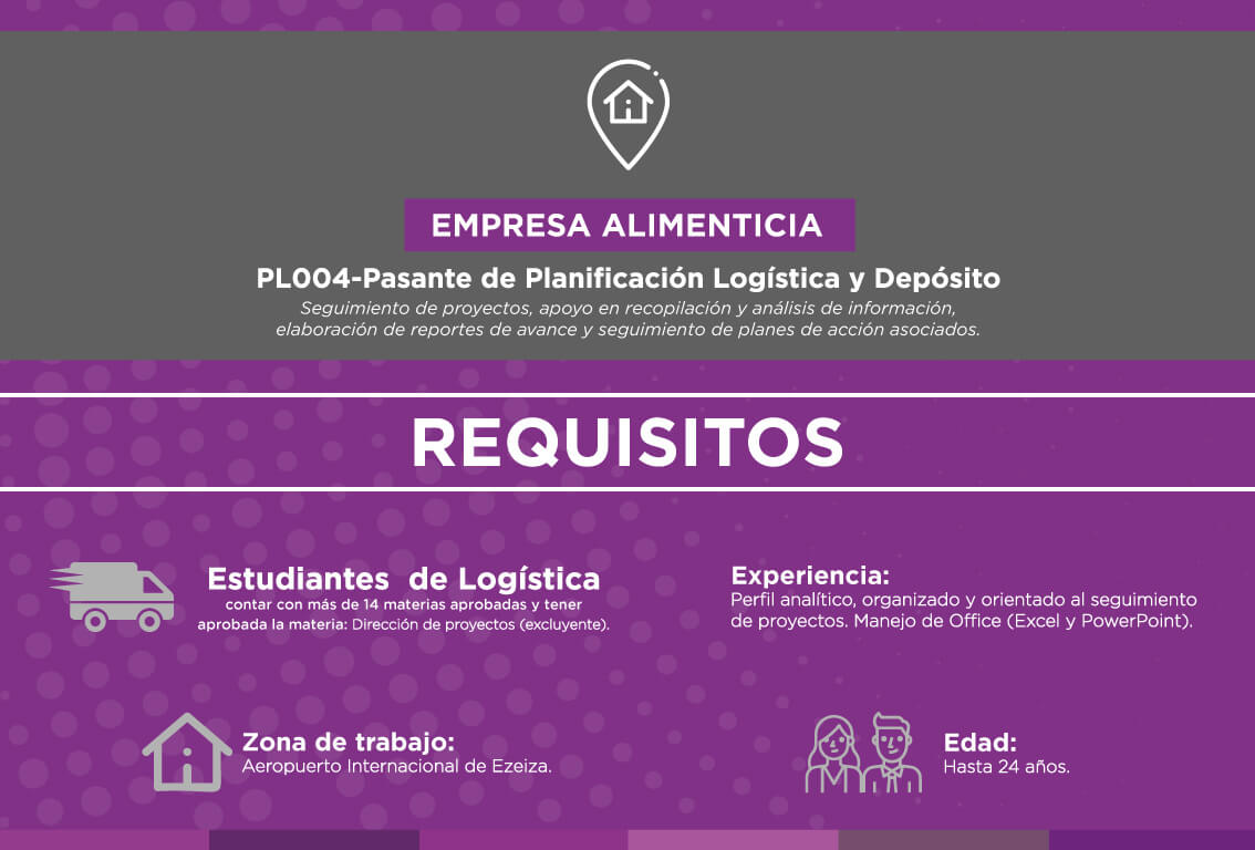 Búsqueda Pasante de planificación, logística y depósito