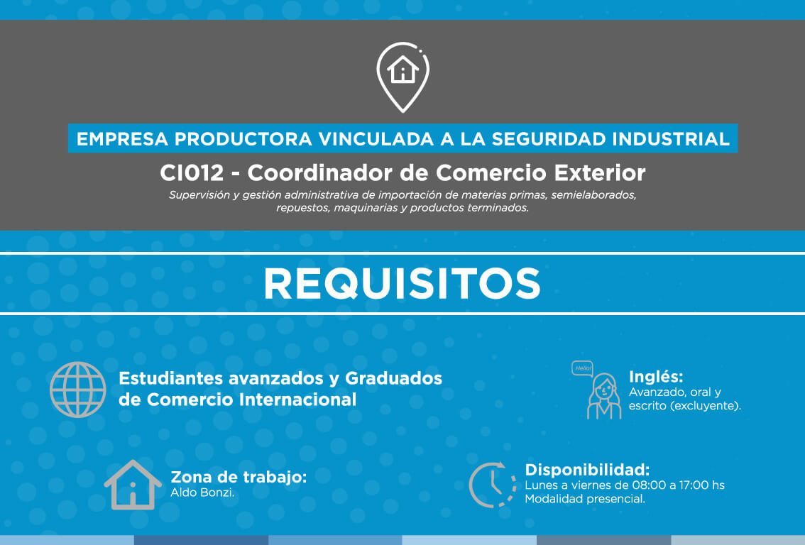 EMPLEO-CI012 Búsqueda Coordinador de Comercio Exterior