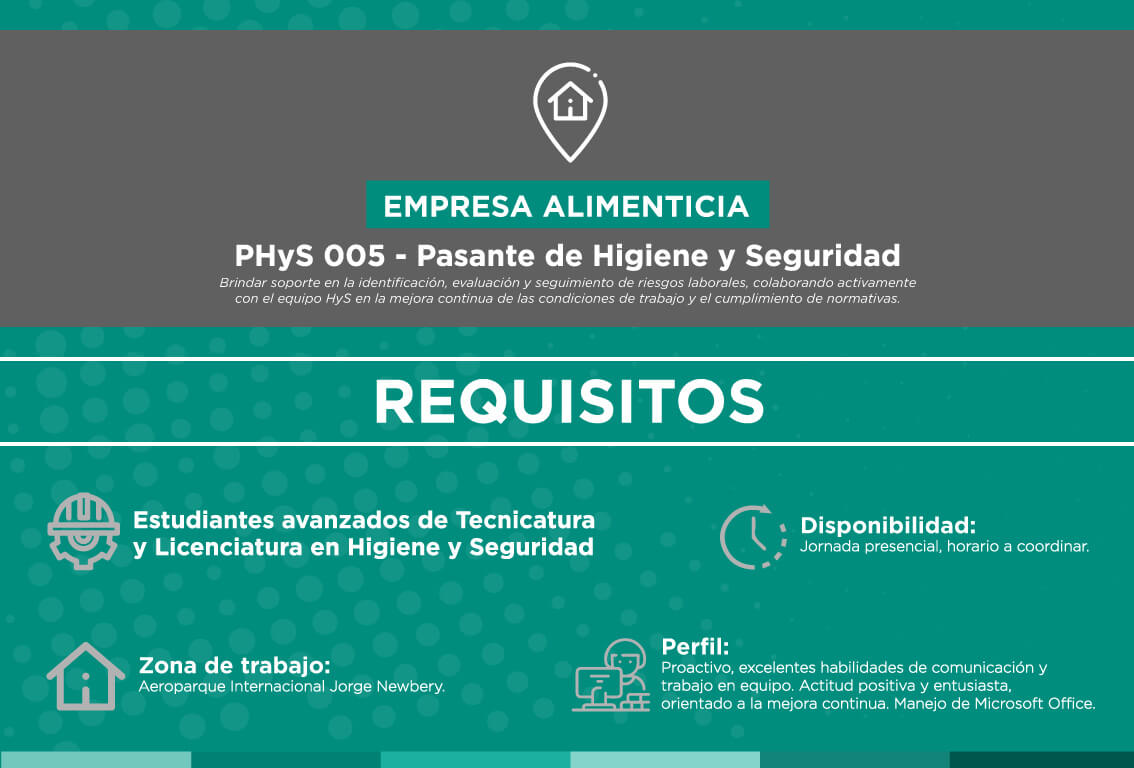 PASANTÍA-PHyS005 Búsqueda Pasante de Higiene y Seguridad