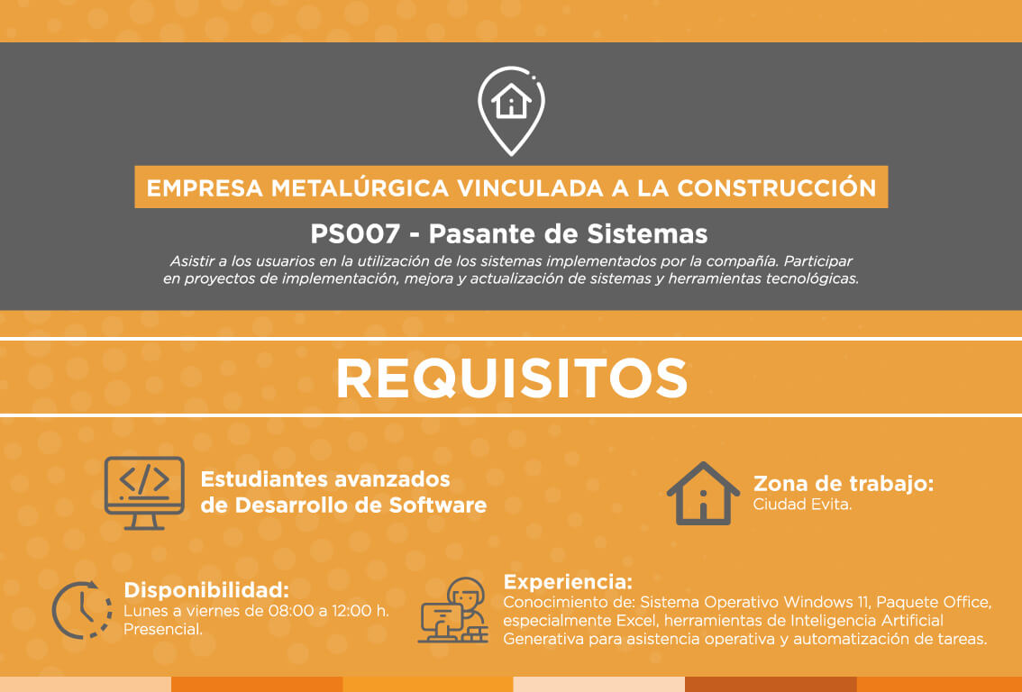 EMPLEO-PS007 Búsqueda Pasante de Sistemas